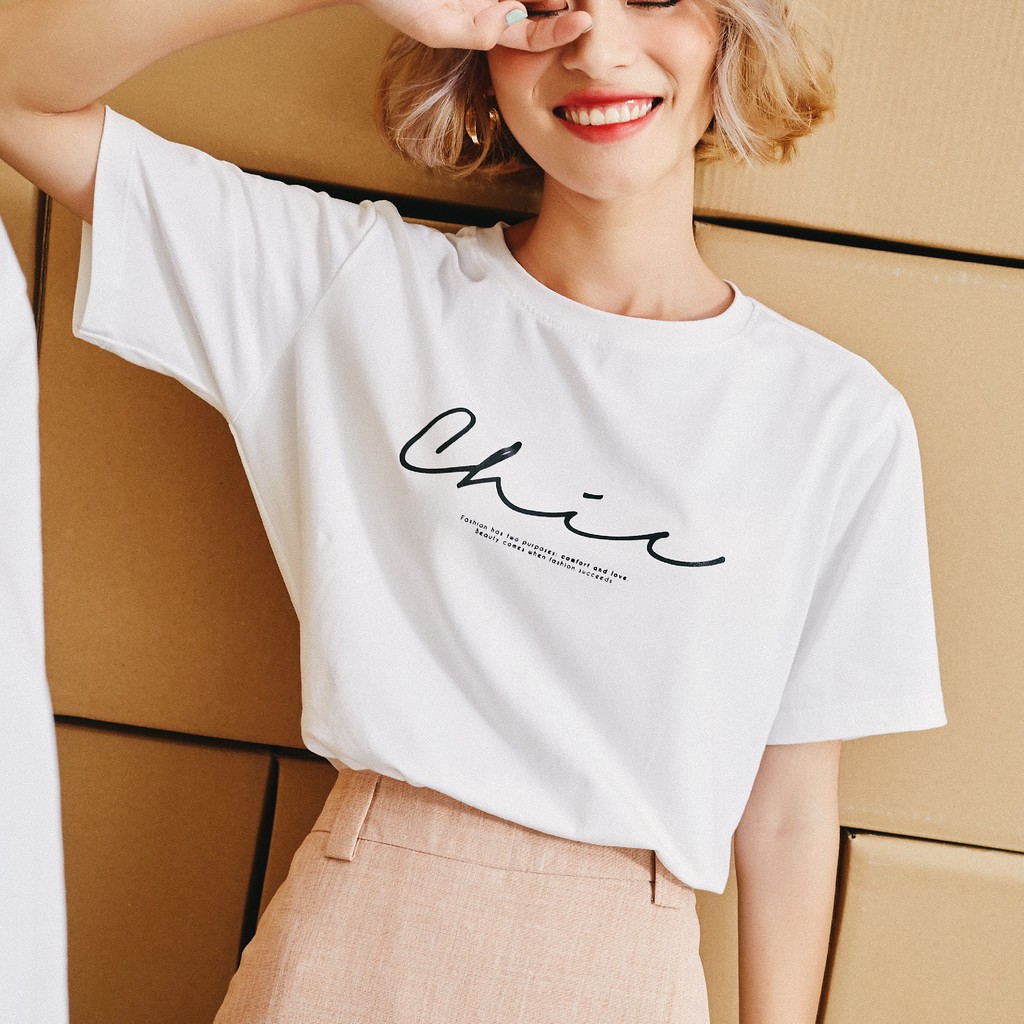 Áo Thun ngắn tay cổ tròn Chic [Méo Shop]